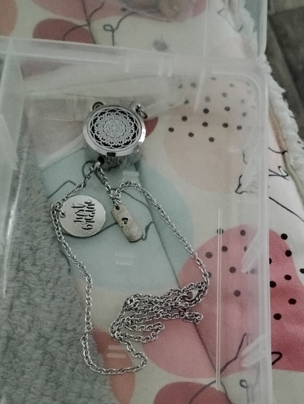 Silver Floral Locket Necklace with Engraved Charm